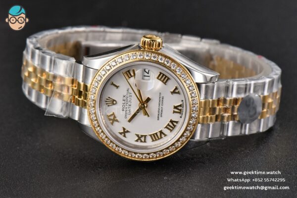 DateJust 28MM Ladies WF YG/SS Diamond White Dial Roma Marker Jubilee Bracelet A2236 - Image 14
