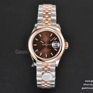 DateJust 28mm Ladies WF RG/SS Smooth Bezel Brown Dial Jubilee Bracelet A2236