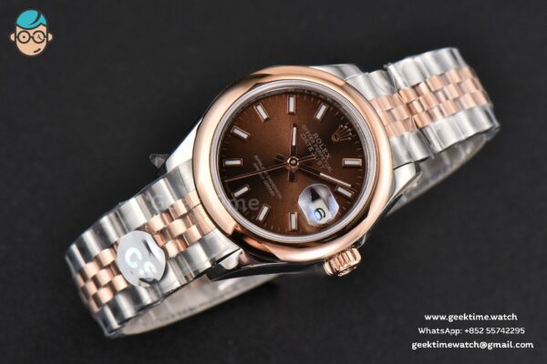 DateJust 28MM Ladies WF RG/SS Smooth Bezel Brown Dial Jubilee Bracelet A2236 - Image 3