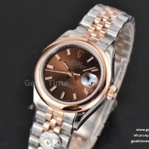 DateJust 28MM Ladies WF RG/SS Smooth Bezel Brown Dial Jubilee Bracelet A2236