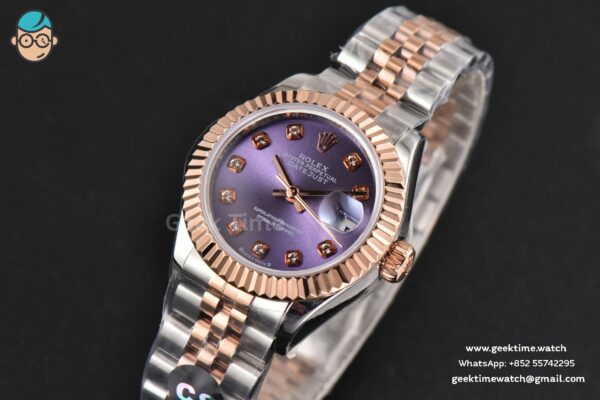 DateJust 28MM Ladies WF RG/SS Purple Dial Diamond Marker Jubilee Bracelet A2236