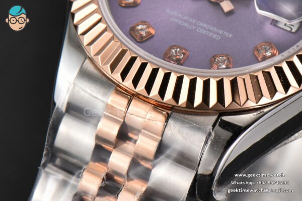 DateJust 28MM Ladies WF RG/SS Purple Dial Diamond Marker Jubilee Bracelet A2236 - Image 9