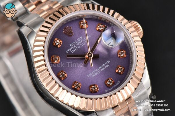DateJust 28MM Ladies WF RG/SS Purple Dial Diamond Marker Jubilee Bracelet A2236 - Image 11