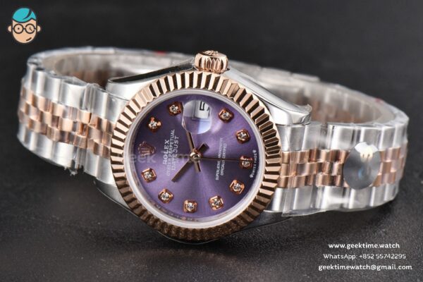DateJust 28MM Ladies WF RG/SS Purple Dial Diamond Marker Jubilee Bracelet A2236 - Image 14