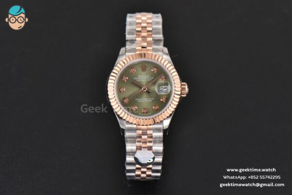 DateJust 28MM Ladies WF RG/SS Green Dial Diamond Marker Jubilee Bracelet A2236 - Image 2