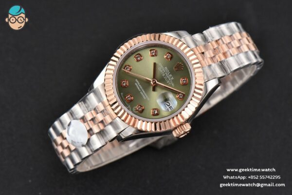 DateJust 28MM Ladies WF RG/SS Green Dial Diamond Marker Jubilee Bracelet A2236 - Image 3