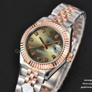 DateJust 28MM Ladies WF RG/SS Green Dial Diamond Marker Jubilee Bracelet A2236