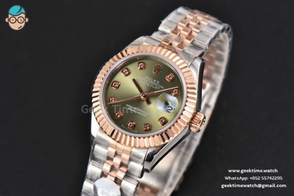 DateJust 28MM Ladies WF RG/SS Green Dial Diamond Marker Jubilee Bracelet A2236