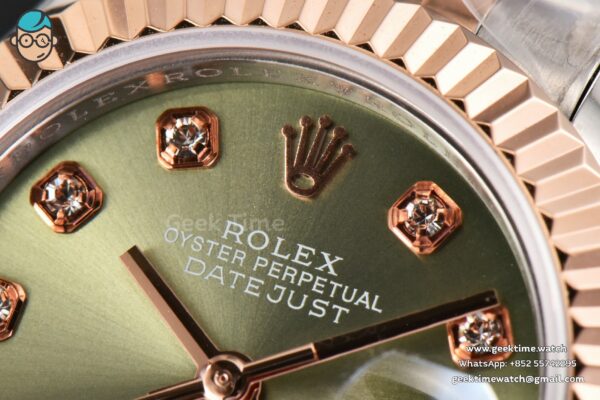 DateJust 28MM Ladies WF RG/SS Green Dial Diamond Marker Jubilee Bracelet A2236 - Image 4