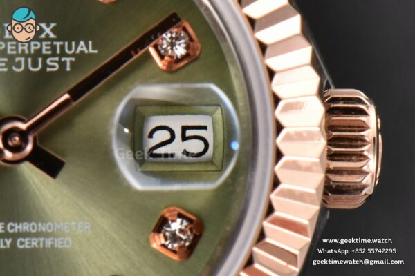 DateJust 28MM Ladies WF RG/SS Green Dial Diamond Marker Jubilee Bracelet A2236 - Image 8