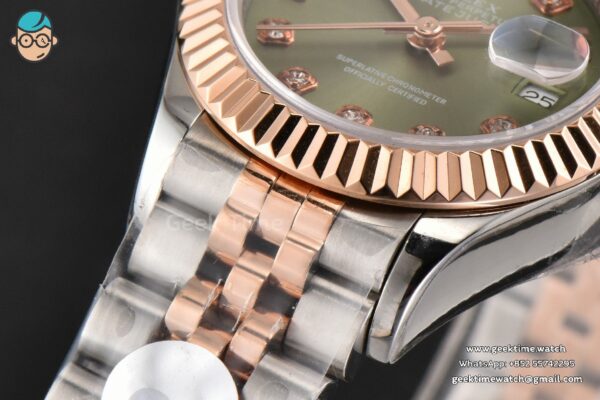 DateJust 28MM Ladies WF RG/SS Green Dial Diamond Marker Jubilee Bracelet A2236 - Image 9