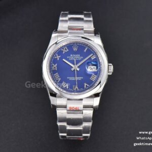 DateJust 36mm SS GMF glatte Lünette blaues Zifferblatt Roma-Indizes Oyster-Armband VR3235