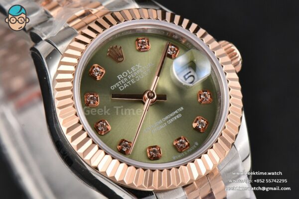DateJust 28MM Ladies WF RG/SS Green Dial Diamond Marker Jubilee Bracelet A2236 - Image 11