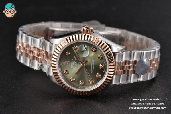 DateJust 28MM Ladies WF RG/SS Green Dial Diamond Marker Jubilee Bracelet A2236 - Image 14