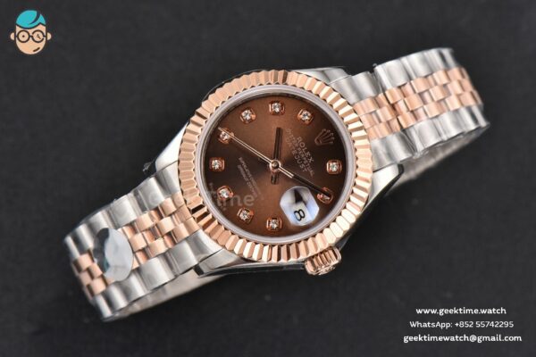 DateJust 28MM Ladies WF RG/SS Brown Dial Diamond Marker Jubilee Bracelet A2236 - Image 4