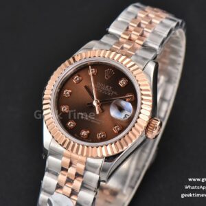 DateJust 28MM Ladies WF RG/SS Brown Dial Diamond Marker Jubilee Bracelet A2236