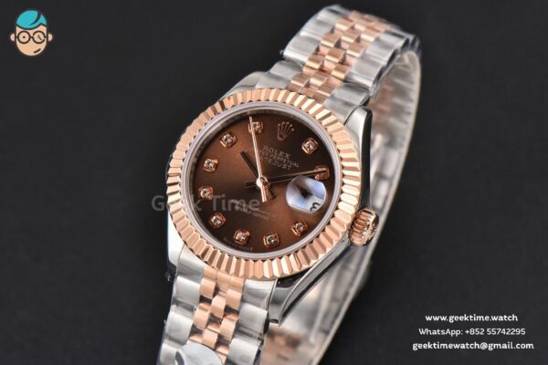 DateJust 28MM Ladies WF RG/SS Brown Dial Diamond Marker Jubilee Bracelet A2236