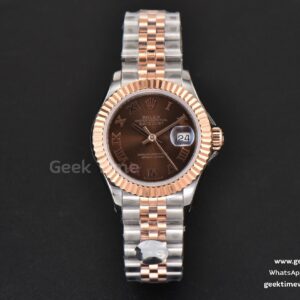 DateJust 28mm Ladies WF RG/SS Brown Dial Roma Marker Jubilee Bracelet A2236