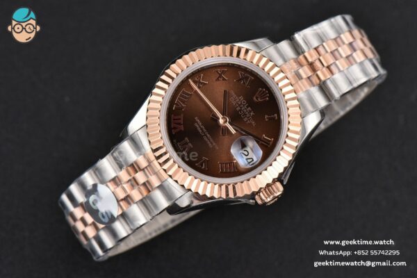 DateJust 28MM Ladies WF RG/SS Brown Dial Roma Marker Jubilee Bracelet A2236 - Image 3