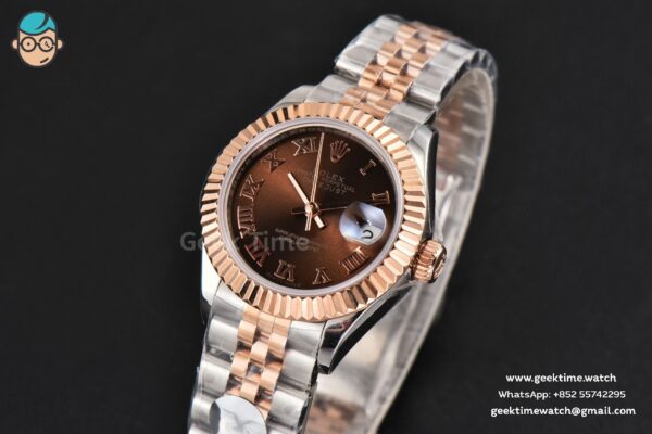 DateJust 28MM Ladies WF RG/SS Brown Dial Roma Marker Jubilee Bracelet A2236