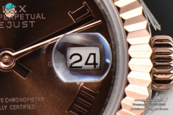 DateJust 28MM Ladies WF RG/SS Brown Dial Roma Marker Jubilee Bracelet A2236 - Image 8
