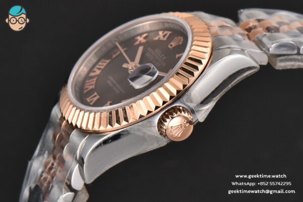 DateJust 28MM Ladies WF RG/SS Brown Dial Roma Marker Jubilee Bracelet A2236 - Image 9