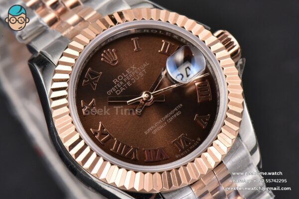DateJust 28MM Ladies WF RG/SS Brown Dial Roma Marker Jubilee Bracelet A2236 - Image 11