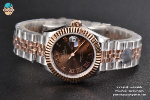 DateJust 28MM Ladies WF RG/SS Brown Dial Roma Marker Jubilee Bracelet A2236 - Image 14