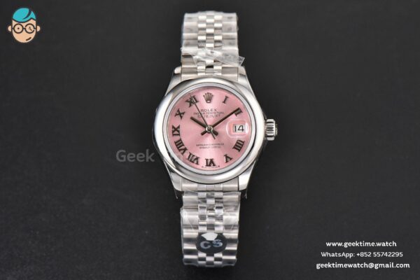 DateJust 28MM Ladies WF Smooth Bezel Pink Dial Roma Marker Jubilee Bracelet A2236 - Image 2