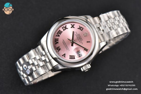 DateJust 28MM Ladies WF Smooth Bezel Pink Dial Roma Marker Jubilee Bracelet A2236 - Image 3