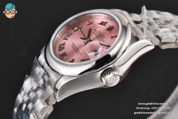DateJust 28MM Ladies WF Smooth Bezel Pink Dial Roma Marker Jubilee Bracelet A2236 - Image 9