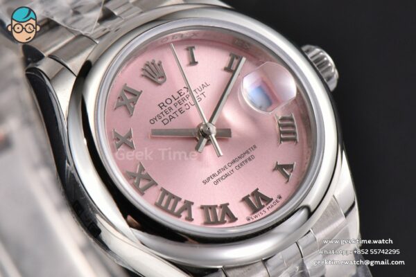DateJust 28MM Ladies WF Smooth Bezel Pink Dial Roma Marker Jubilee Bracelet A2236 - Image 11