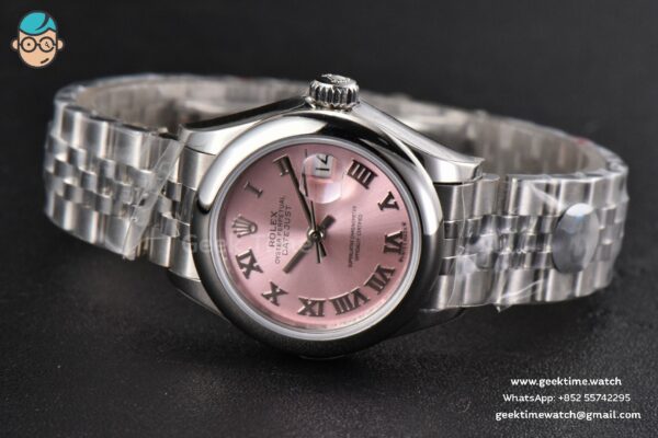 DateJust 28MM Ladies WF Smooth Bezel Pink Dial Roma Marker Jubilee Bracelet A2236 - Image 12