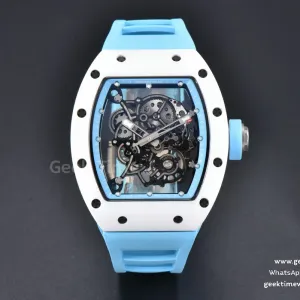 RM055 42.7mm BBRF White Ceramic Blue Skeleton Dial Blue Rubber Strap RMUL2