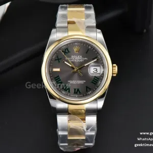DateJust 36mm YG/SS BPF Smooth Wimbledom Gray Dial Green Roma Marker Oyster Bracelet 2824