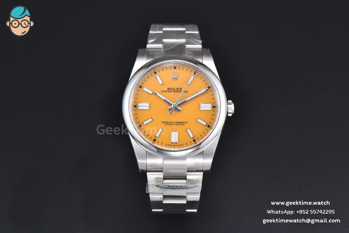 Oyster Perpetual 124300 41mm 904L Clean CF Yellow Dial SS Bracelet VR3230