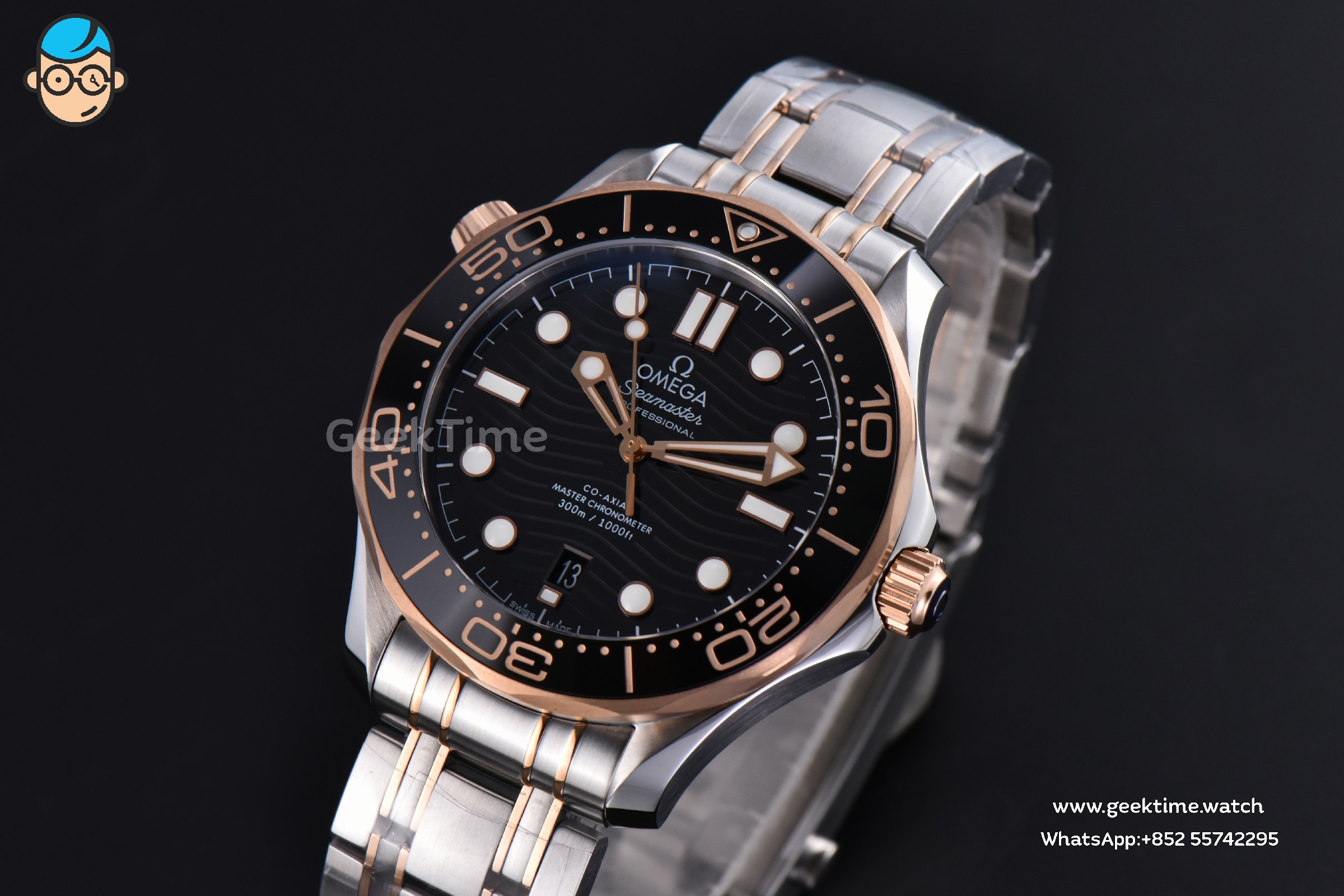 Seamaster Diver 300M 42mm VSF RG Black Dial Metal Bracelet And Rubber Strap Clone VS8800 V4 - Image 3