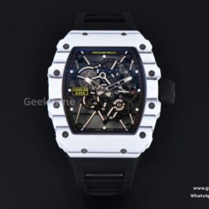 RM035-01 Real NTPT ZF White Bezel Black Skeleton Dial Black Crown Black Rubber Strap CAL.RMUL3