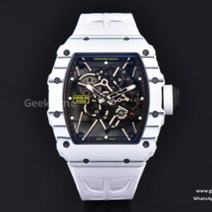 RM035-01 Real NTPT ZF White Bezel Black Skeleton Dial White Crown White Rubber Strap CAL.RMUL3