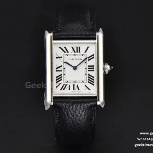 Tank Must Large 33.7×25.5mm K11F White Dial Black Litchi Grained Strap Quartz