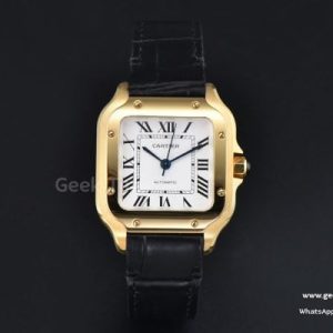 Santos De Cartier Medium 35mm YG AF White Dial Leather Strap MIYOTA 9015