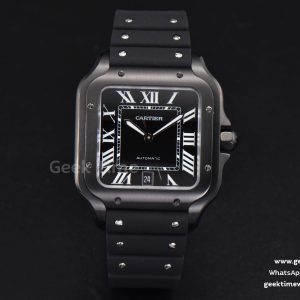 Santos Large 40mm PVD GF Black Dial Black Rubber Strap MIYOTA 9015