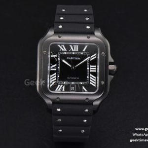 Santos Large 40mm PVD GF Black Dial Black Rubber Strap MIYOTA 9015