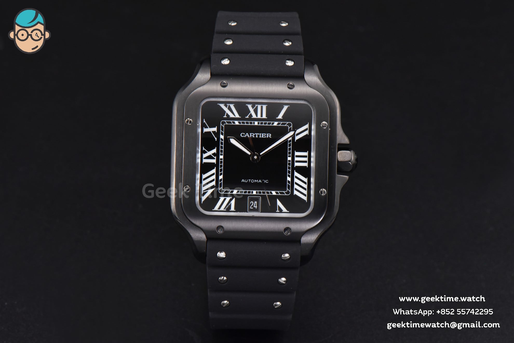 Santos Large 40mm PVD GF Black Dial Black Rubber Strap MIYOTA 9015