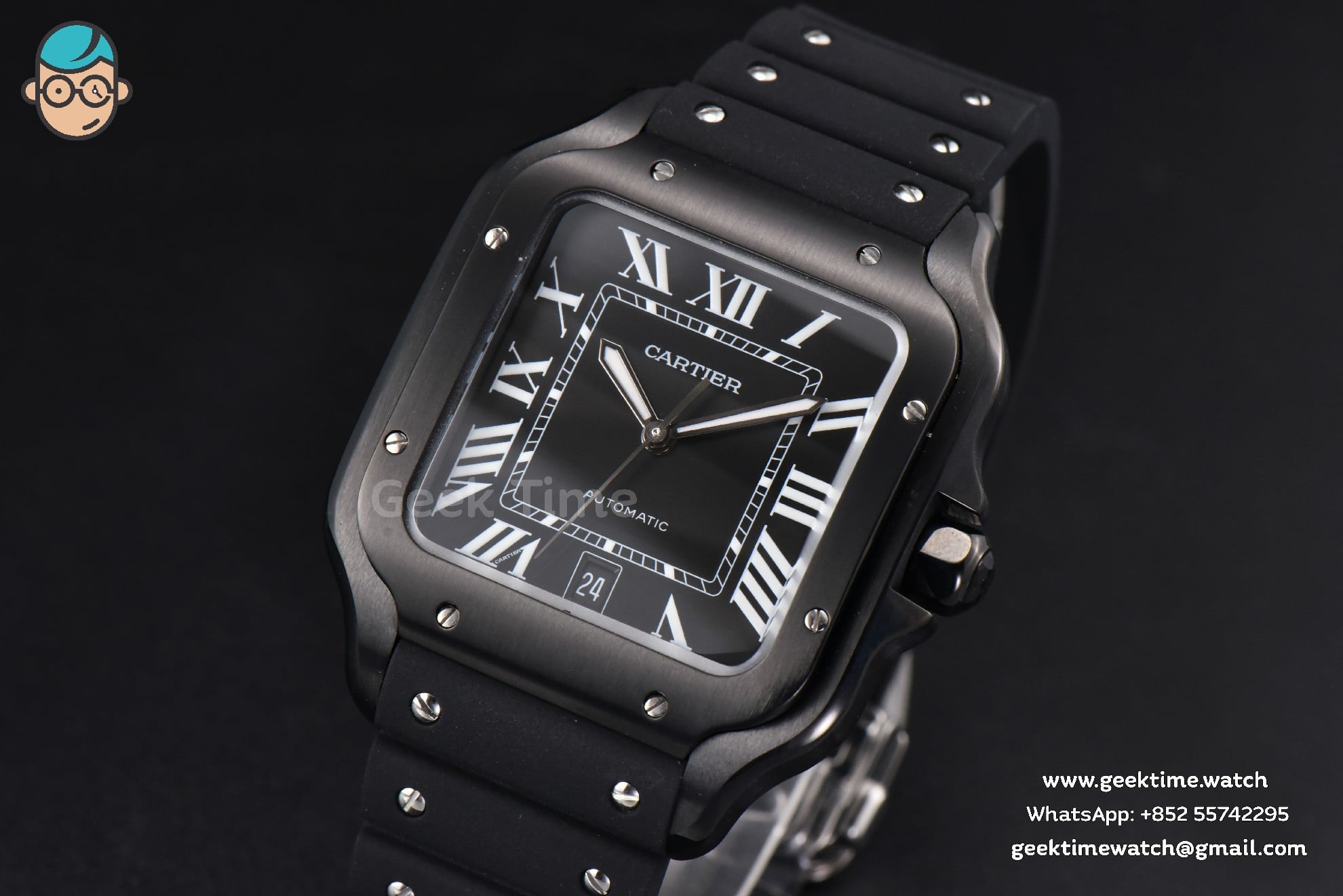 Santos Large 40mm PVD GF Black Dial Black Rubber Strap MIYOTA 9015 - Image 13