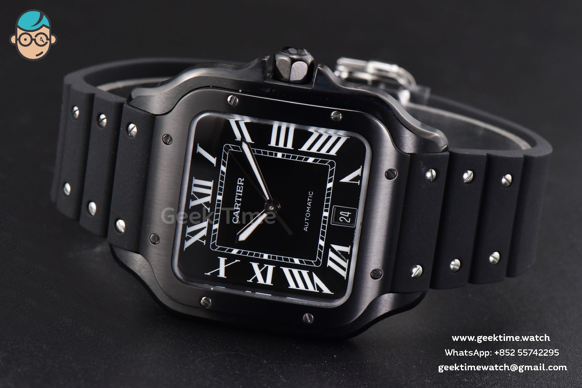 Santos Large 40mm PVD GF Black Dial Black Rubber Strap MIYOTA 9015 - Image 21