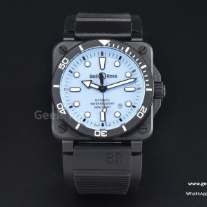 Bell Ross BR03-92 M+F Full Lume Ceramic Case Light Blue Dial Black Rubber Strap A2892