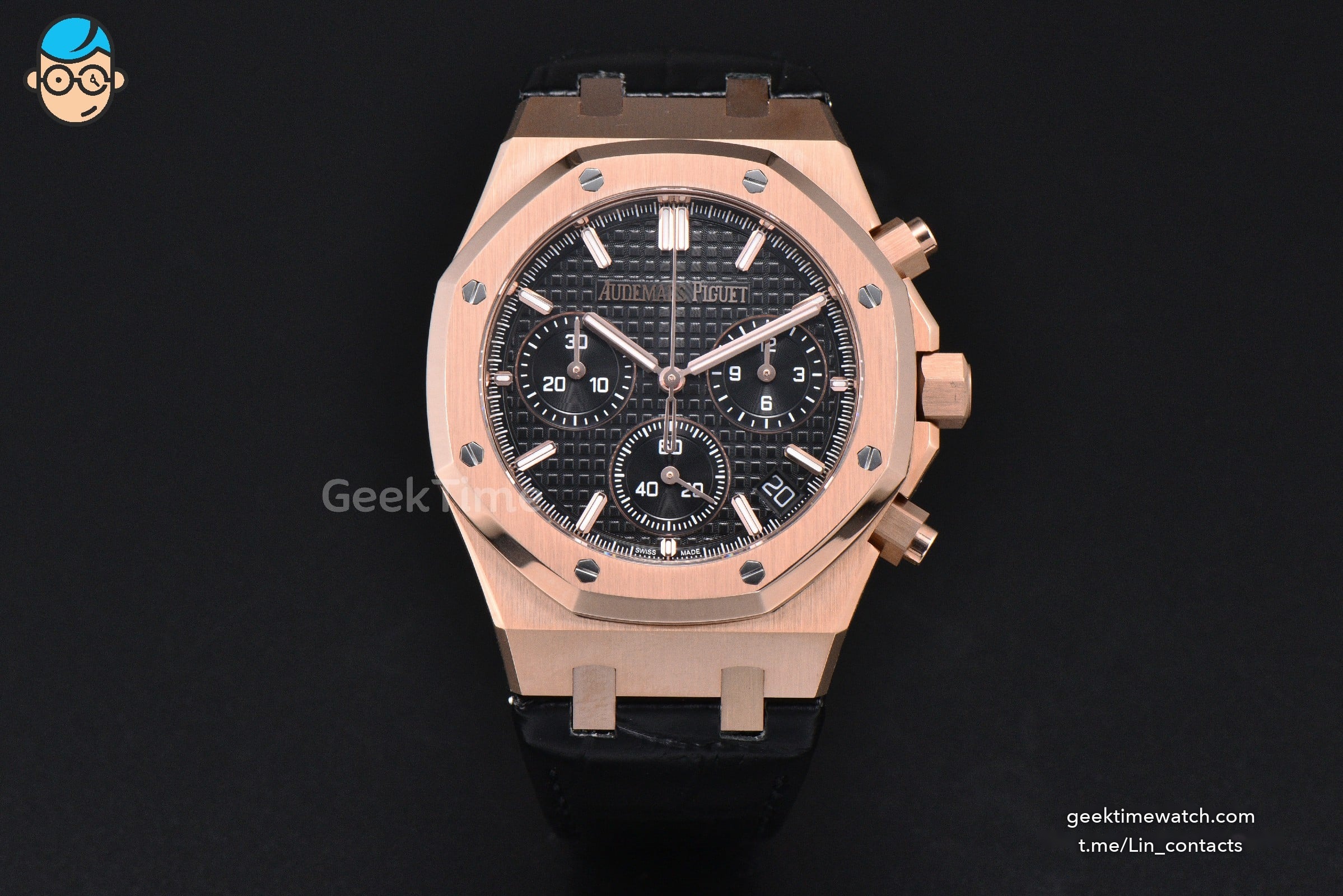 Royal Oak Chronograph 26240 41mm RG APSF Black Checkered Dial Black Subdial Black Leather Strap SH4401 V2