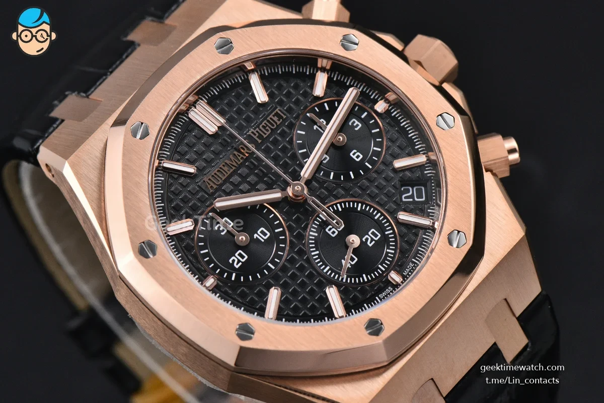 Royal Oak Chronograph 26240 41mm RG APSF Black Checkered Dial Black Subdial Black Leather Strap SH4401 V2
