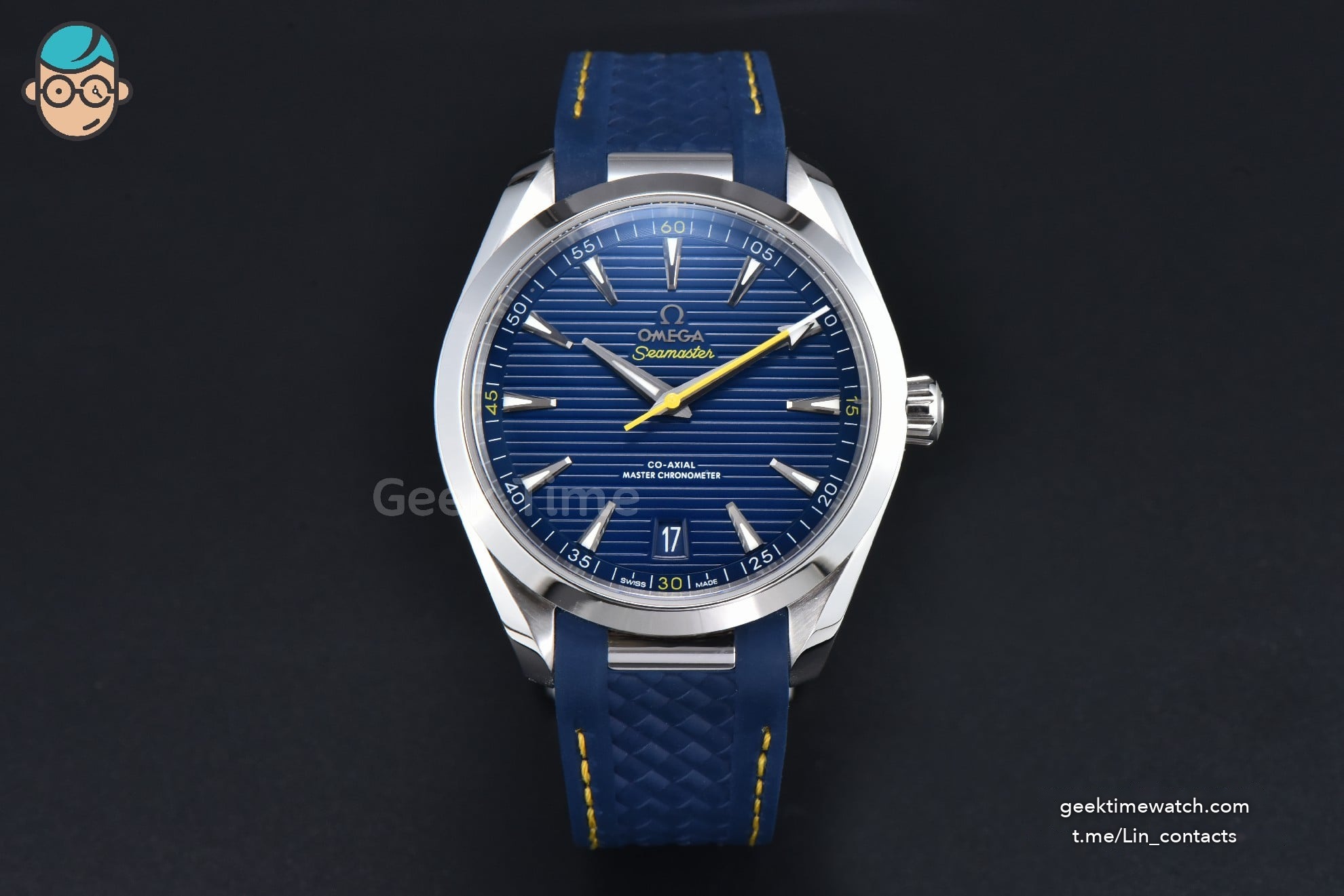 Aqua Terra 150M 41mm SS VSF Dark Blue Dial Yellow Hand Dark Blue Rubber Strap A8900